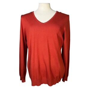 Love Ellie Womens XL V-Neck Lattice Back Sweater Burnt Orange Rust J67810SF
